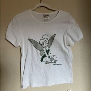 Vintage 90s Disneyworld Tinkerbell Glitter Graphic Baby Tee Sz Large White Green